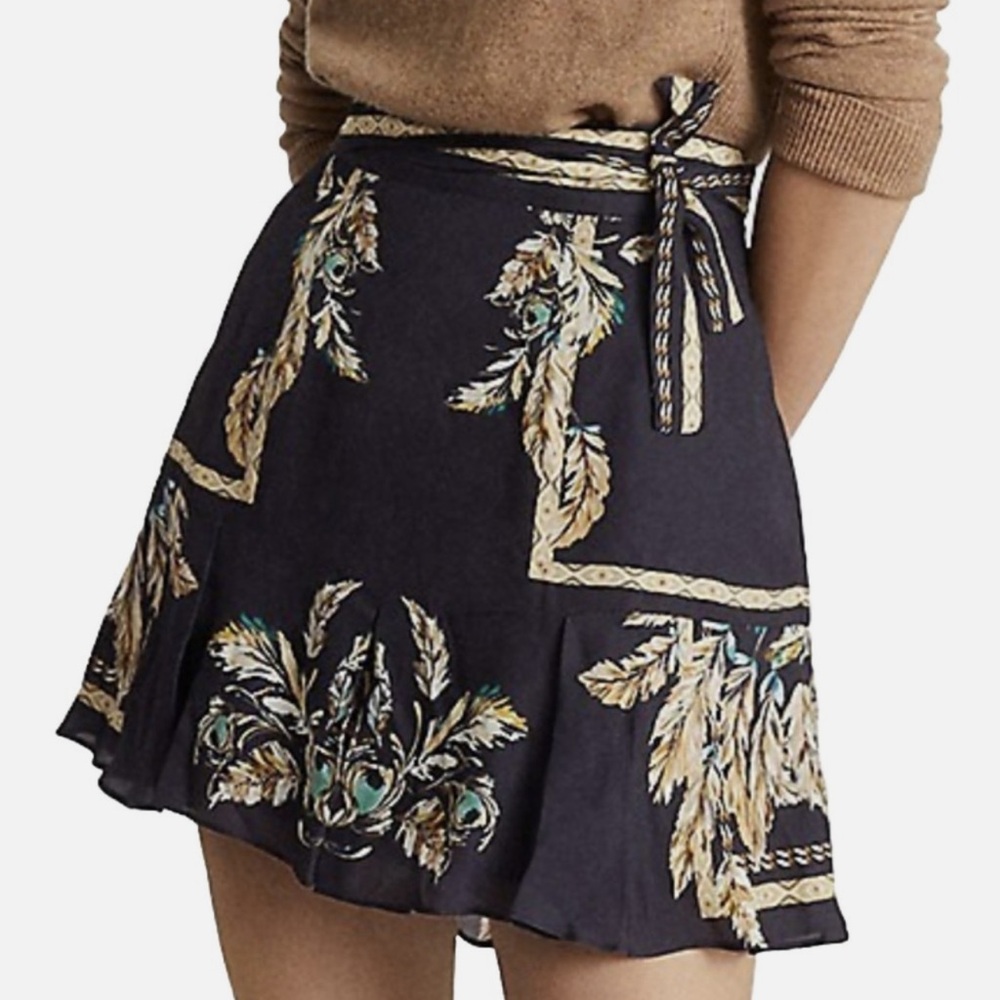 REISS Jenny Feather Print Placement Flippy Skirt
